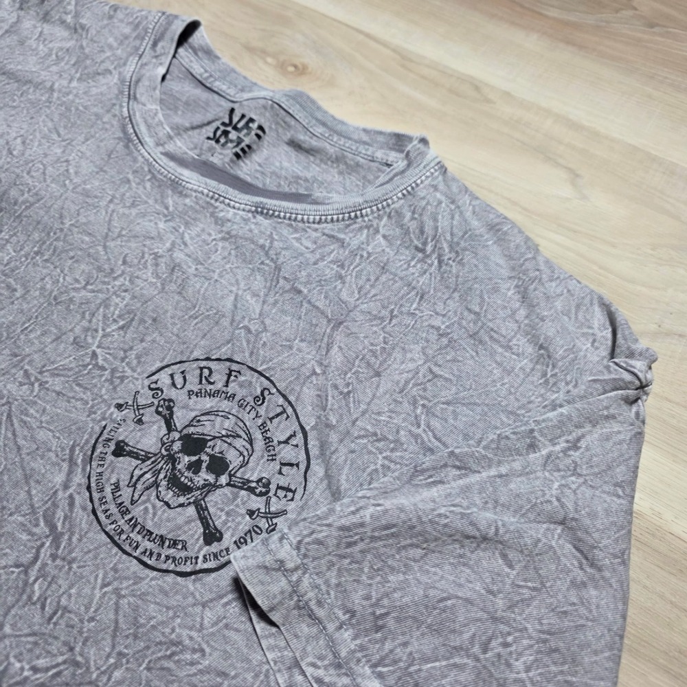 Surf Style T Shirt Mens Large Grey Acid Wash Panama City Beach‎ Pirate Graphic L